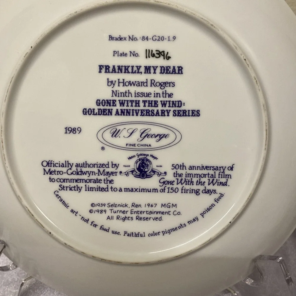 1989 W.S. George 9th Collector Plate Gone With The Wind 